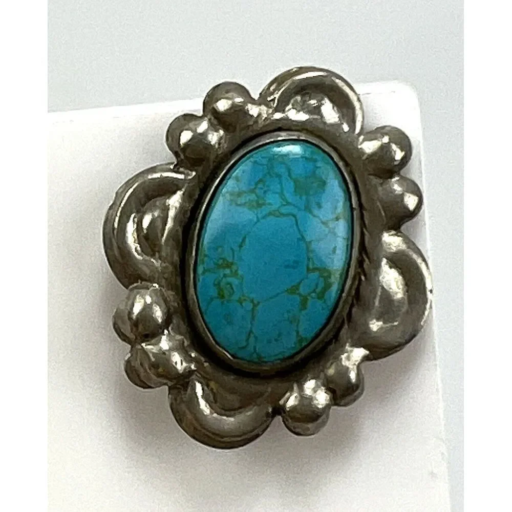 Vintage Silver Toned Turquoise Twist Back Earrings About‎ an Inch Long